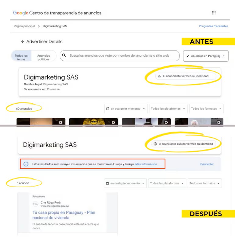 Anuncios oficiales borrados tras denuncia de “red digital”